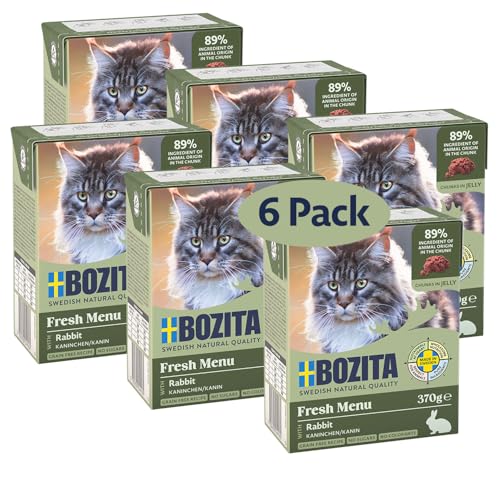 Bozita Nassfutter Häppchen für in Sauce Kaninchen   6er Pack 370g vorzügliches Katzenfutter ohne Getreide und Zucker   Für Adult 7 5% Protein 5% Fettgehalt ohne Gentechnik