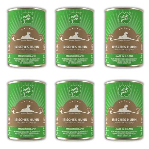 Irish Pure Premium Senior Nassfutter für Hunde 6 x 390g irisches-Huhn Vitamine Getreidefrei Sensitiv mit Superfood Kelp-Alge Nassfutter für alle Rassen