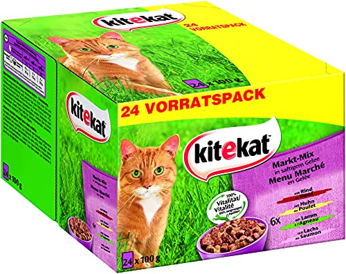 Kitekat Katzenfutter Nassfutter Markt Mix in Gelee 48 Portionsbeutel 2 x 24 x 100g