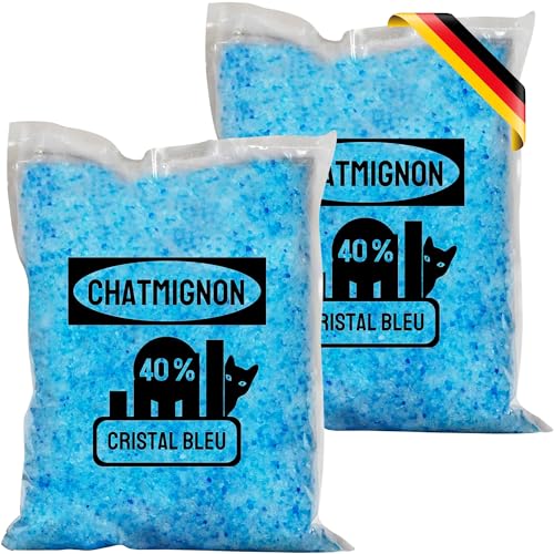 ChatMignon - Nicht klumpende Blaue Kristallkatzenstreu - Einzigartige Formel - 40% Blaue Kristalle - Silikagel absorbiert und trocknet Ausscheidungen - 2er-Pack