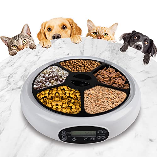 Koolatron 5 Meal Automatic Cat Feeder Wet or Dry Pet Food Dispenser Automatic Pet Feeders with Timer Futterautomat Katze Futterautomat Katze Nassfutter Weiß