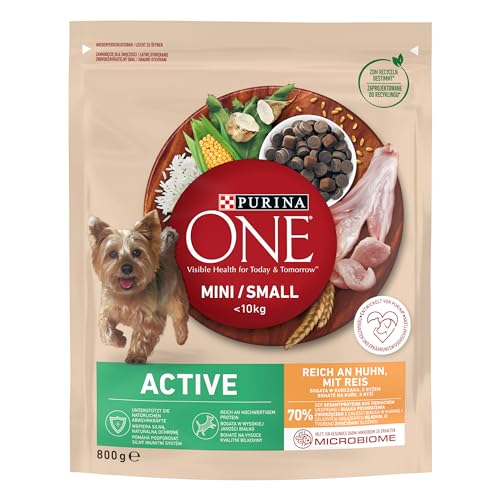 PURINA ONE Mini Small Active Hundefutter trocken für kleine Hunde reich an Huhn Reis 8er Pack 8 x 800g