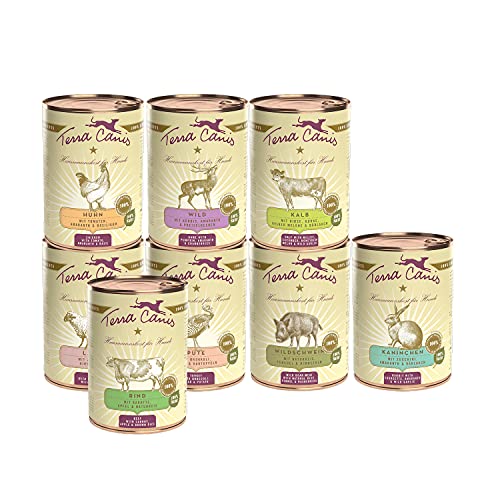 Terra Canis Kennenlernpaket L Classic Hundefutter nass 8 x 400 g Premium-Nassfutter für ausgewachsene Hunde Aller Rassen mit Rohstoffen 100% Lebensmittelqualität