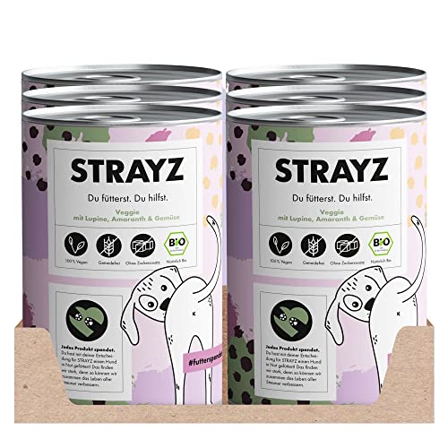 STRAYZ - Bio Hundefutter Lupine Gemüse Veganes Hundefutter ohne Getreide 100% Bio ohne Zucker ohne Bindemittel - Spendet für Straßenhunde - 6x400g