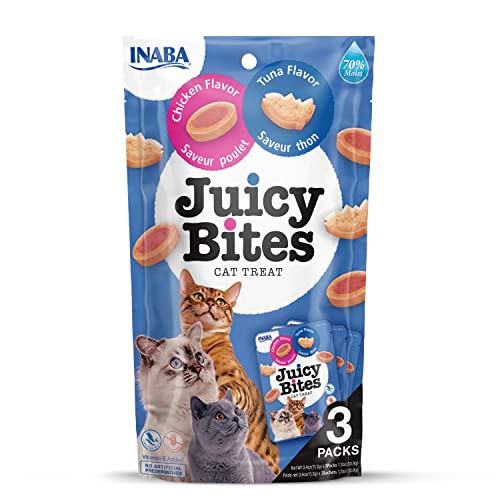 INABA Juicy Bites   Knabbertaschen Saftigem Kern in Lustigen Formen   Mundgerechte Katzensnacks in 2 Geschmacksrichtungen   Thunfisch 3x11g