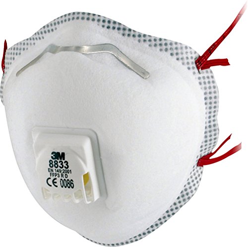 3M Atemschutzmaske 8833 FFP3-Feinstaub-Maske mit Ventil für reduzierte Wärmebildung 10 Stück