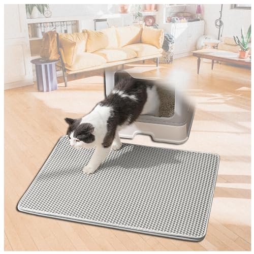 Katzenstreu Matte Katzenmatte Waben Doppelschicht Design Cat Litter Tray Mat Urin-und Wasserdichtes Material Easy Clean Streukontrolle Katzenmatte Für Toilette Gray-M