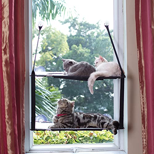 L.S Hängematten Fensterplatz Fenster Betten Katzenbett Bis zu 25kg Stabiler Metallrahmen Weiche Matten Katzenhängematte Sofas Doppelt Grau