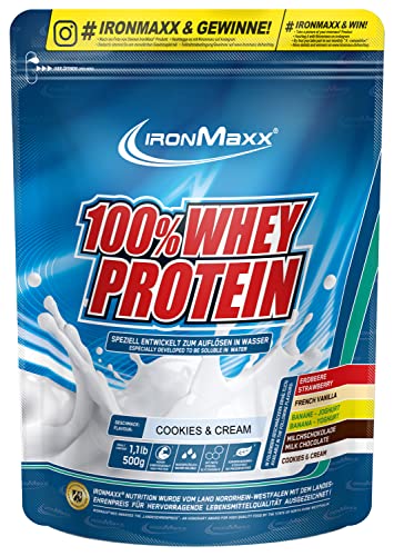 IronMaxx 100% Whey Protein Pulver - Cookies und Cream 500g Beutel zuckerreduziertes wasserlösliches Eiweißpulver aus Molkenprotein viele verschiedene Geschmacksrichtungen