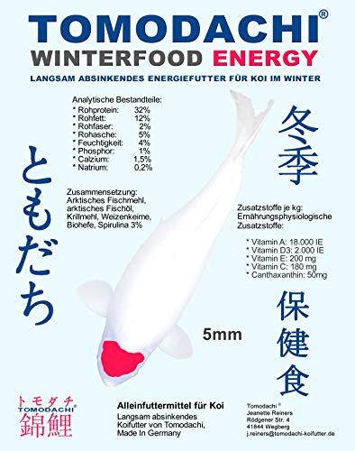 Koifutter Winterfutter Koi langsam sinkendes Energiefutter Koi arktischem Fischmehl Fischöl perfektes Koifutter den Winter Tomodachi Winterfood Energy 5mm 5kg