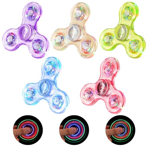 SCIONE 5 Stück Fidget Spinner Led Finger Spinner Kristall Hand Finger Spielzeug Leuchtend Anti Stress Angst Party Geschenk für Kinder