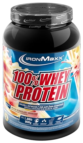 IronMaxx 100% Whey Protein Pulver - Erdbeere Weiße Schokolade 900g Dose zuckerreduziertes wasserlösliches Eiweißpulver aus Molkenprotein viele verschiedene Geschmacksrichtungen
