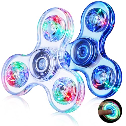 Gigilli Fidget Spinner 2 Pack LED Light Kristalle Fidget Spinner Spielzeug Finger Toy Party Favors für Kinder Stressabbau Anti Angst Sensorisches Spielzeug Weiß Blau