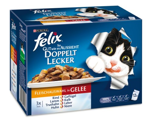 Felix So gut wie es aussieht Doppelt lecker Fleisch Mix12x100g Katzenfutter von Purina 3er Pack 3 x 1 2 kg