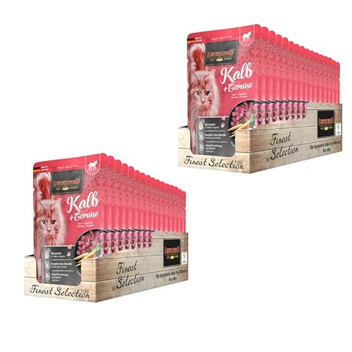 Leonardo Finest Selection Kalb Gemüse Doppelpack 2 x 16 x 85 g Alleinfuttermittel für ausgewachsene Katzen In praktischen Einzelportionen Mit raffinierten Zutaten