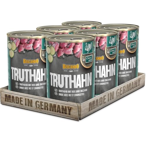 Belcando Super Premium Dose 6x400g Truthahn mit Reis Zucchini Nassfutter für Hunde Feuchtfutter Dose Alleinfutter für Hunde Aller Rassen