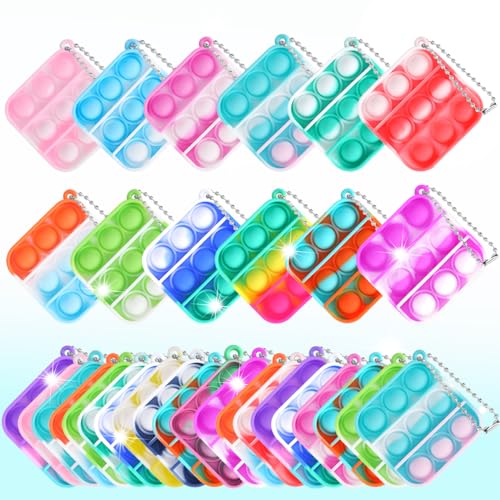 32 Stück Mini Silikon Schlüsselanhänger Toys Mini Squeeze Pop Push It Fidget Toys Spielzeug mit Schlüsselbund Poppet Bubble Finger Toys Stress Reliever Anti-Angst für Kinder Erwachsene