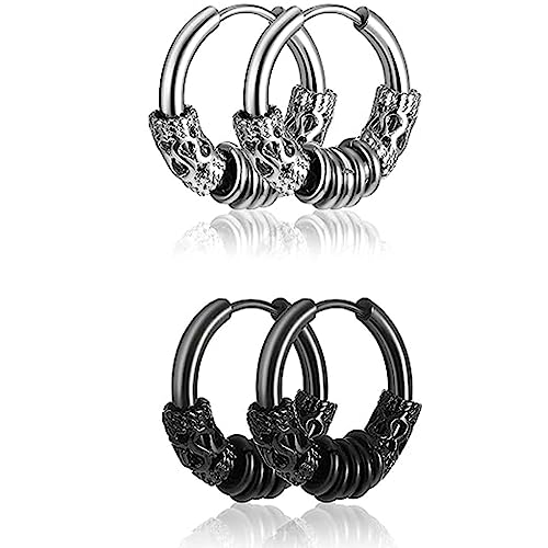 PLABBDPL 2 Paare Creolen Medizinischer Edelstahl Vintage Perforierter Knorpelschmuck Ohrring Creolen Punk Hip Hop Ohrringe Hypoallergen für Damen Herren