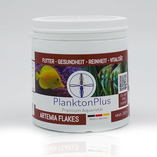 PlanktonPlus Artemia Flakes Flockenfutter Alleinfuttermittel Trockenfutter Fischfutter Natürliches Proteinfutter für Zierfische Garnelen und Krebse 150ml