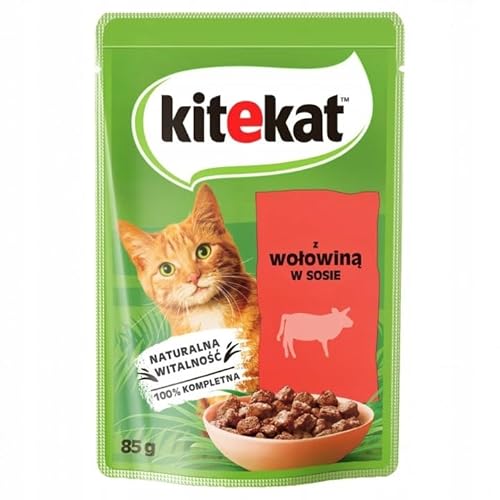 KITEKAT Portionsbeutel mit Rind in Sauce Nassfutter für Katzen 10x85g