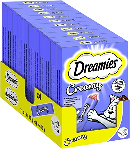 Dreamies Katzenleckerlis Creamy Snacks mit Ente köstlich cremiger Geschmack 44 Portionsbeutel 11 x 4 x 10g