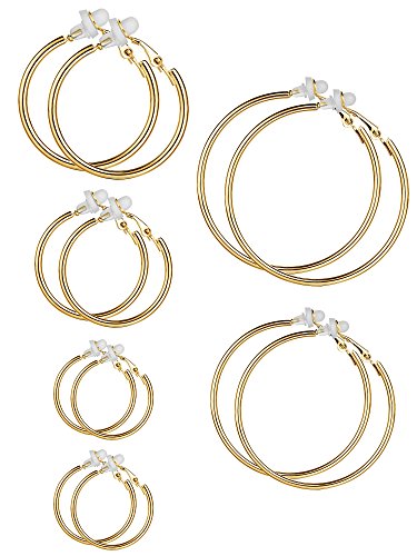 6 Paar Hoop Ohrringe Clip On Ohrringe nicht Piercing Ohrringe Set für Damen und Mädchen 6 Größen Gold Farben