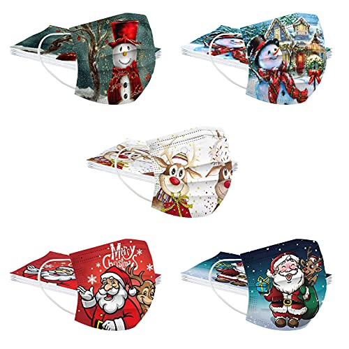 50 Stück Einweg Erwachsene Mundschutz Weihnachtsmotiv Mund und Nasenschutz Halstuch Maske 3D Druck Weihnachtsmaske Elch Motiv Einmal MNS Mund-Tuch Staubdicht Atmungsaktiv Tücher Bandana Schals