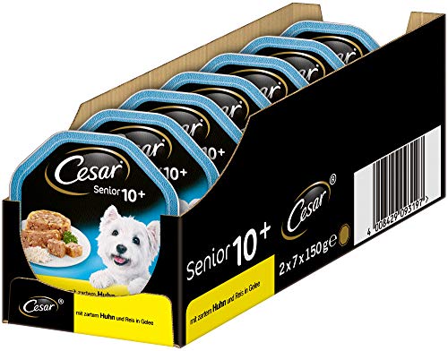 Cesar Senior 10 Hunde- Nassfutter mit zartem Huhn und Reis in Gelee 14 Schalen 14 x 150g