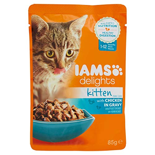Iams Delights Kitten Huhn in Sauce Probiergröße Nassfutter für Junge Kätzchen bis 12 Monate Einzelbeutel 1 x 85 g