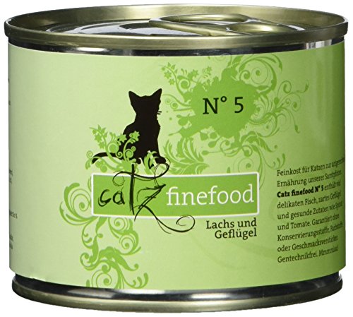 catz finefood N 5 Lachs Geflügel Feinkost Katzenfutter nass verfeinert mit Spinat Tomate 6 x 200g Dosen