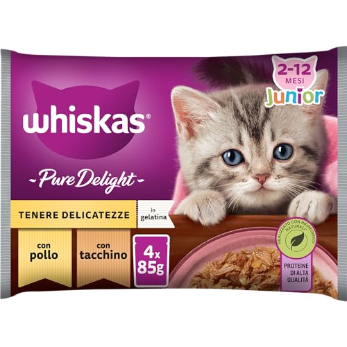 Whiskas Pure Delight Nassfutter für Katzen Junge Vogelauswahl in Gelee 13 x 4 x 85 g Beutel