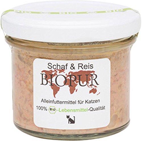 BIOPUR 12er-Set Bio Katzenfutter Schaf Reis im Glas 100g