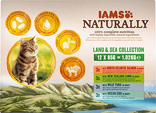 IAMS Naturally Katzenfutter Nass in Sauce   hochwertiges Nassfutter mit Fleisch und Fisch erwachsene Land Sea Collection 2 12x g