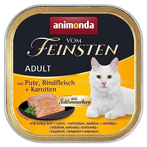 Animonda Vom Feinsten Adult Katzenfutter Nassfutter für ausgewachsene Katzen Schlemmerkern Schlemmerkern mit Pute Rindfleisch Karotten 32 x 100 g