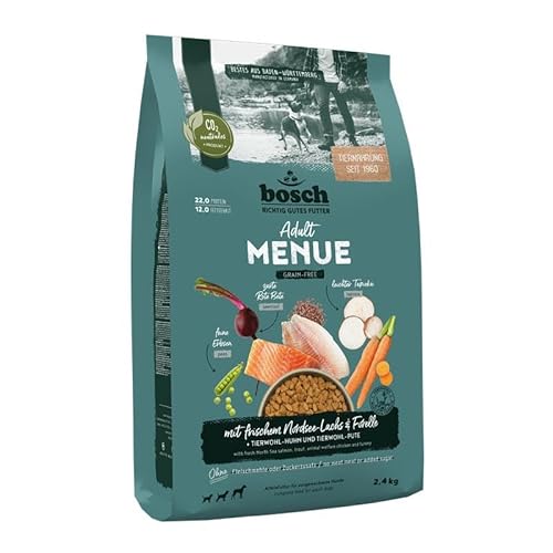 Bosch HPC MENUE Adult mit Nordsee-Lachs Forelle getreidefrei Hundetrockenfutter für ausgewachsene Hunde Aller Rassen 1 x 2 4 kg