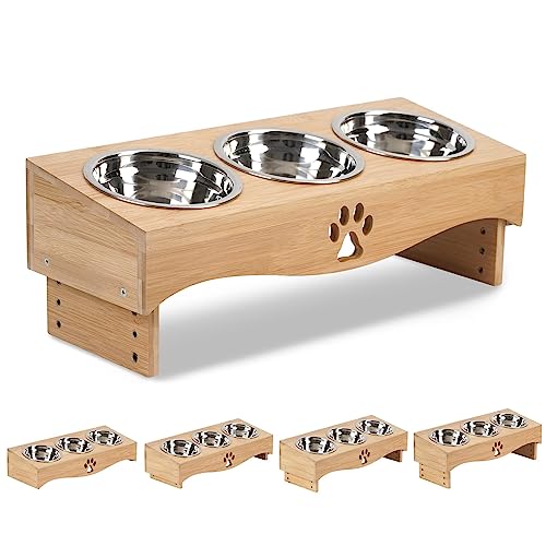 JUJOYBD Katzennapf 3er Set Katze Futternapf Höhe Verstellbar 3 Näpfe aus Edelstahl Fressnapf Erhöht 15 Ergonomische Futterstation für Katzen und kleine Hunde