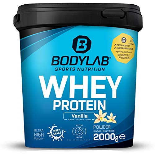  Bodylab24 Vanille 2kg Shake für Kraftsport Fitness kann den Muskelaufbau unterstützen Hochwertiges Eiweiss 80% Eiweiß Aspartamfrei