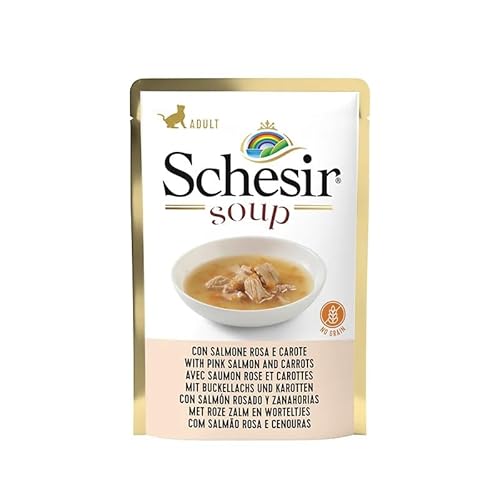 Schesir Soup Katzensuppe 20 Beutel x 85 g rosa Lachs und Karotten