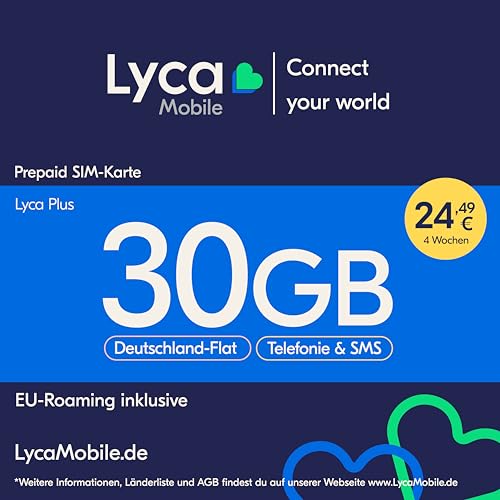 Lyca Mobile Plus Prepaid Smartphone SIM Karte ohne Vertrag inkl. 30 GB Datenvolumen