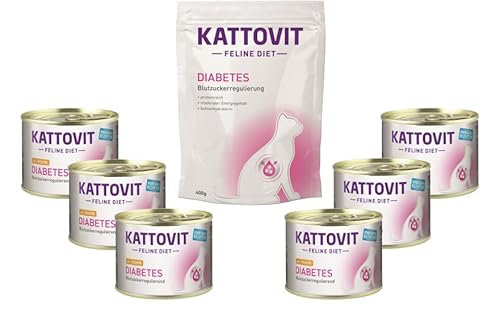 Kattovit Feline Diet Diabetes Gewicht Bundle 6X 185g Nassfutter 400g Trockenfutter für Katzen Diätnahrung zur Regulierung der Glucoseversorgung sowie Verringerung von Übergewicht