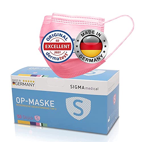 Sigma Medical Masken medizinisch rosa HAUTFREUNDLICH - Elegante OP Masken rosa - Masken Rosa - 50x medizinische Masken rosa - Maske rosa - Mundschutz medizinisch rosa - op Maske rosa