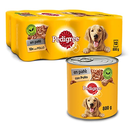 Pedigree Nassfutter für Hunde mit Hühnchengeschmack in Pastete Packung mit 12 Dosen x 800 g