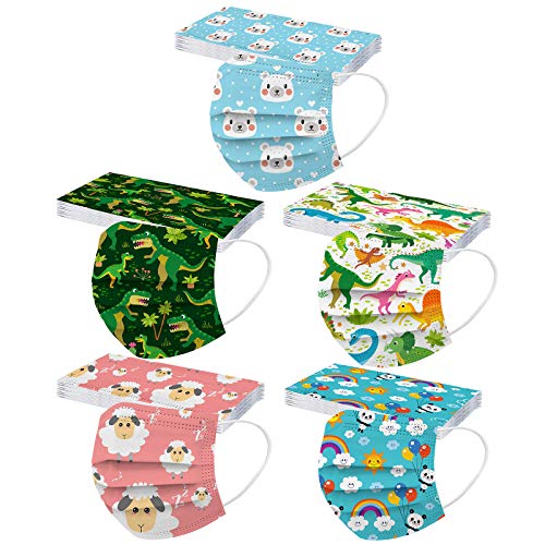 Jimmackey 50 Stück Kinder Mundschutz Einweg 3-lagig Atmungsaktiv Face Cover Kinder Accessory Schutz Outdoor Anti-Staub Bandana Loop A14