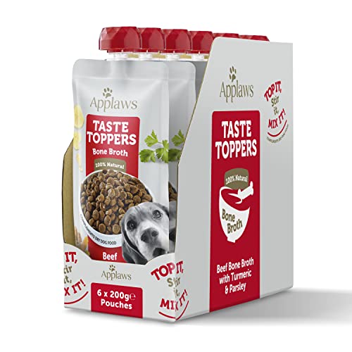  Taste Toppers 100% natürliche Hundefutter Topper Rinderbrühe für trockene Hundefutter 6x 200g Beutel