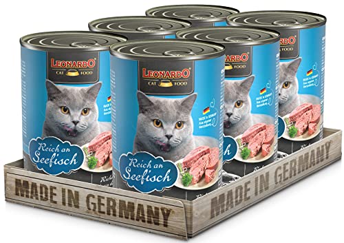 Leonardo Nassfutter 6x400g Seefisch Getreidefreies Nassfutter für Katzen Feuchtfutter Alleinfutter aus der Dose