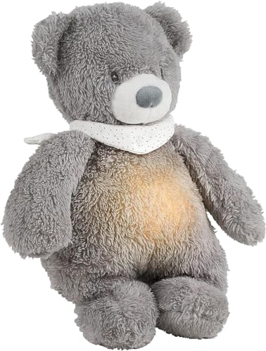 Nattou Bär Sleepy 7 natürliche Farben Integrierte Spieluhr USB Akku 19 3x 11x 30 5 cm Veganüsch Polyester Grau