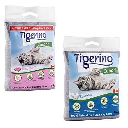 Extremely Tigerino Canada Katzenstreu - Babypowder duft 6kg und Tigerino Canada Katzenstreu - Sensitive 6kg kanadisches Katzenstreu aus 100% natürlichem Ton - saugfähig ultra stark klumpend