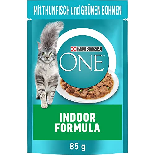 PURINA ONE Indoor Formula Katzenfutter nass zarte Stückchen in Sauce für Hauskatzen mit Thunfisch 26er Pack 26 x 85g
