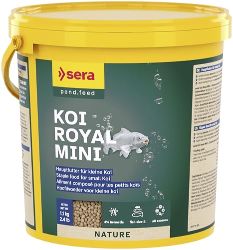 sera Royal Nature Mini 3800 ml Hauptfutter für bis 12 cm Omega Fettsäuren Mannan Oligosaccharide 4% Insektenmehl aus nachhaltiger Zucht Formstabiles Granulat schont Wasser im Teich