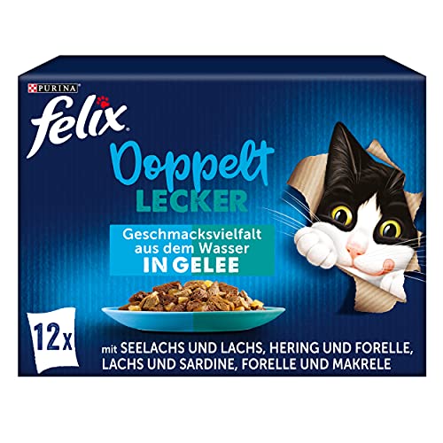 FELIX So gut wie es aussieht Doppelt Lecker Katzenfutter nass in Gelee Fisch Sorten Mix 6er Pack 6x 12 85g